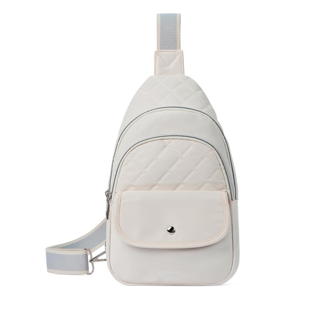 Westbronco Quilted Cream Sling Crossbody Bag With Adjustable Strap